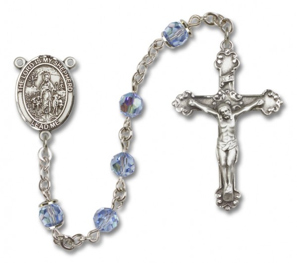 Lord Is My Shepherd Sterling Silver Heirloom Rosary Fancy Crucifix - Light Amethyst