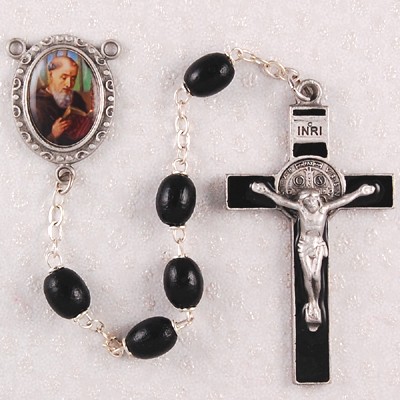 St. Benedict Black Wood Rosary - Black