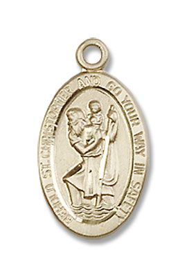 Women's Blue Enamel Behold St. Christopher Necklace - 14K Solid Gold