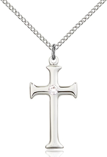Women's Maltese Edge Cross Pendant with Birthstone Options - Crystal