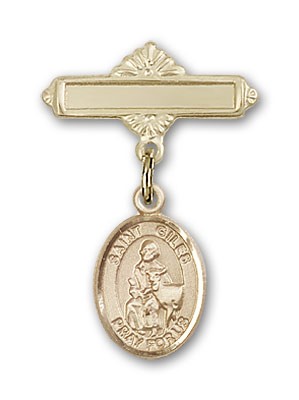 Pin Badge with St. Giles Charm and Polished Engravable Badge Pin - 14K Solid Gold