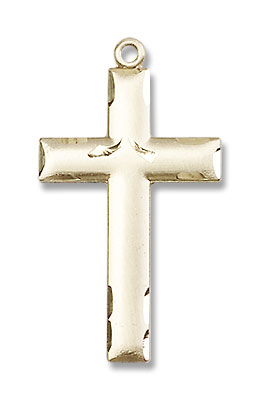 Matte Cross Pendant with Etchings - 14K Solid Gold