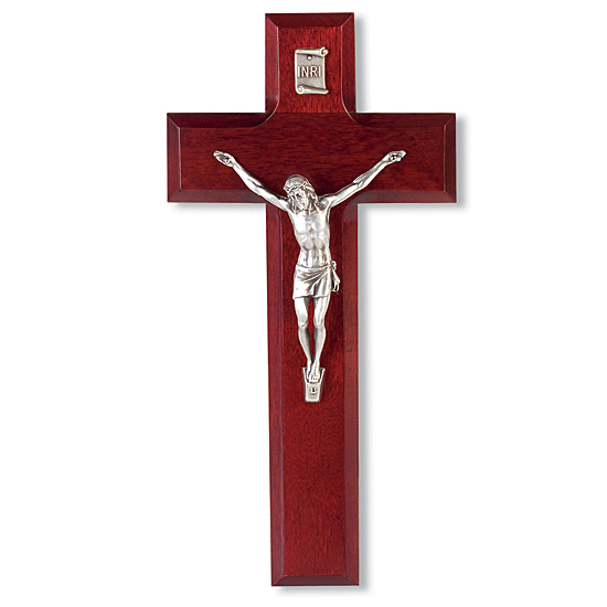 Classic 8 Inch Wall Crucifix in Dark Cherry Wood - 8 inch - Cherry Wood