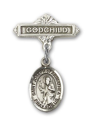 Pin Badge with St. Joseph of Arimathea Charm and Godchild Badge Pin - Silver tone