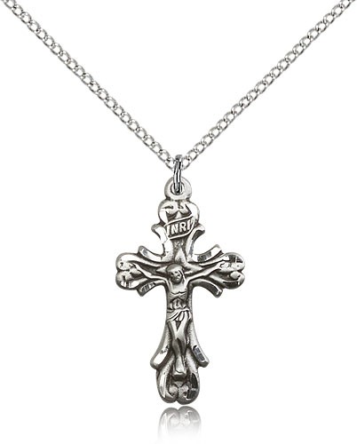 Antiqued Elegant Crucifix Necklace - Sterling Silver