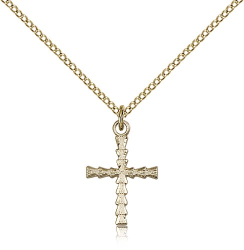 Women's Fluted Crossbar Cross Necklace - 14KT Gold Filled