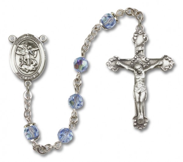 St. Michael the Archangel Sterling Silver Heirloom Rosary Fancy Crucifix - Light Amethyst