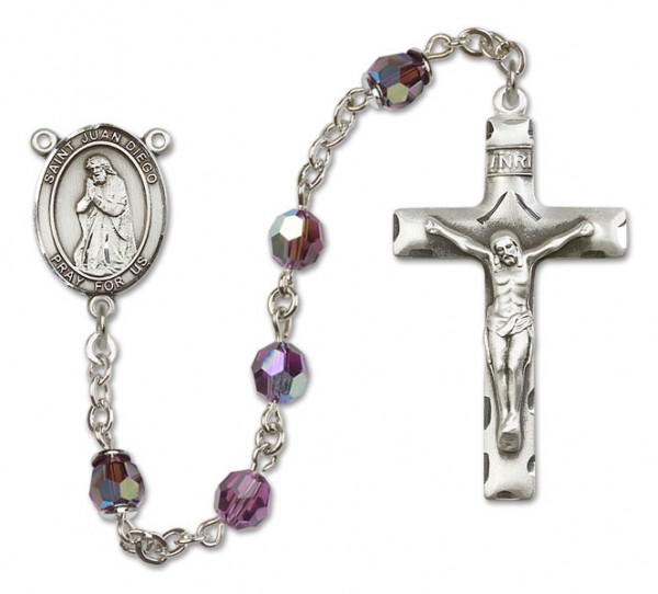 St. Juan Diego Sterling Silver Heirloom Rosary Squared Crucifix - Amethyst