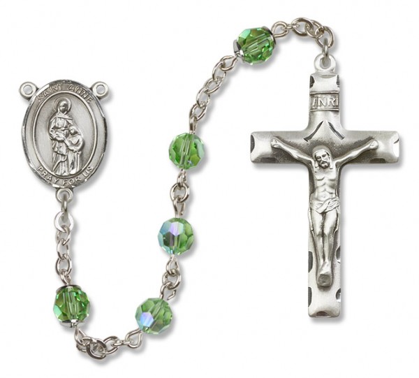 St. Anne Sterling Silver Heirloom Rosary Squared Crucifix - Peridot