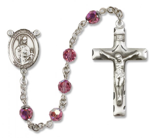 St. Kilian Sterling Silver Heirloom Rosary Squared Crucifix - Rose