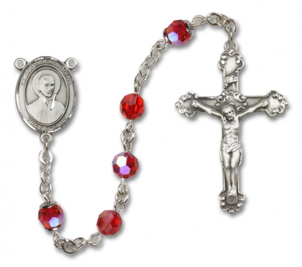 St. John Berchmans Sterling Silver Heirloom Rosary Fancy Crucifix - Ruby Red