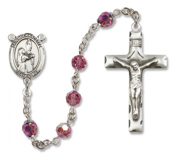 St. Bernadette Sterling Silver Heirloom Rosary Squared Crucifix - Rose