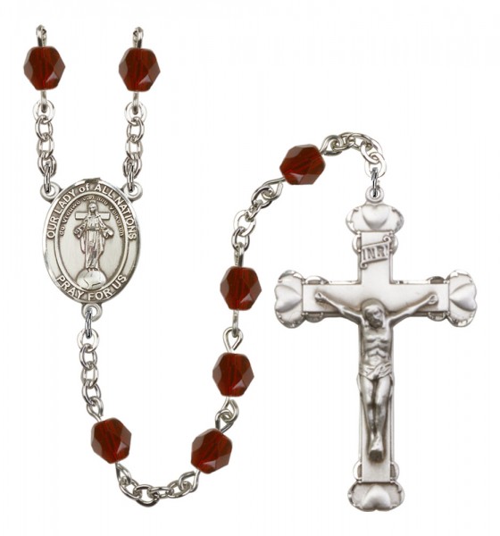 Women's Our Lady of All Nations Birthstone Rosary - Garnet