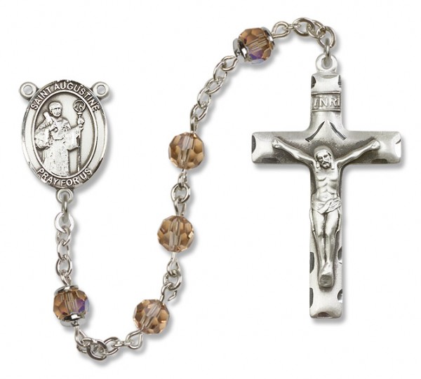 St. Augustine Sterling Silver Heirloom Rosary Squared Crucifix - Topaz