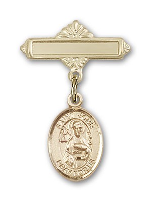 Pin Badge with St. John the Apostle Charm and Polished Engravable Badge Pin - Gold Tone