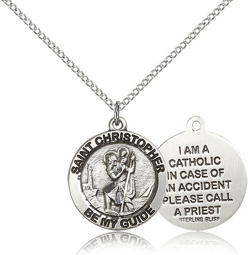 Women's Double-Sided I'm A Catholic St. Christopher Necklace - Sterling Silver