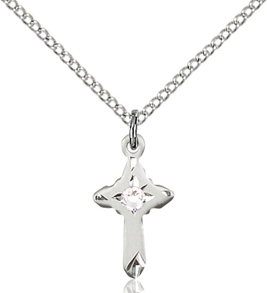 Child's Pointed Edge Cross Pendant with Birthstone Options - Crystal