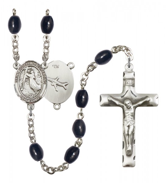 Men's St. Joseph of Cupertino Silver Plated Rosary - Black Oval