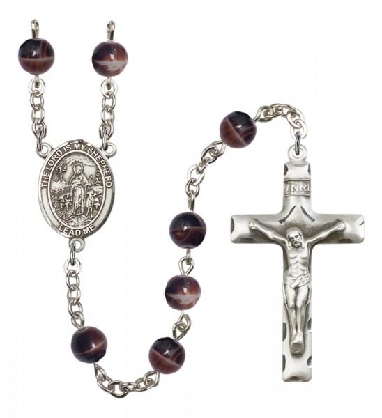 Men's Lord Is My Shepherd Silver Plated Rosary - Brown