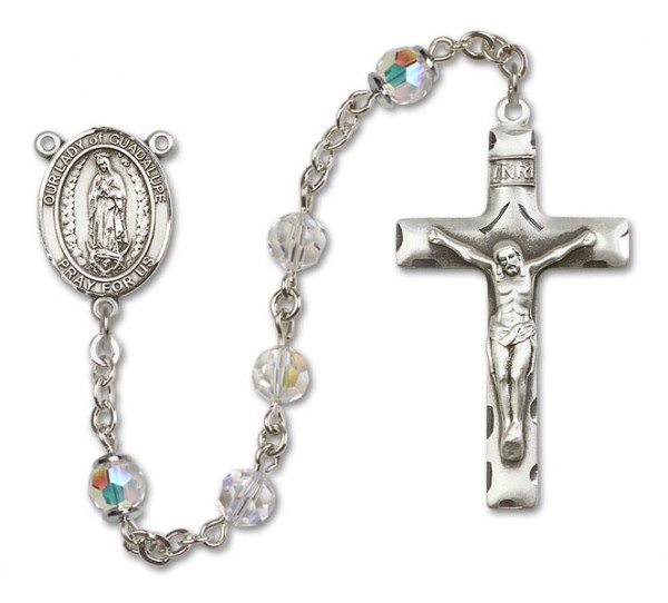 Our Lady of Guadalupe Sterling Silver Heirloom Rosary Squared Crucifix - Crystal