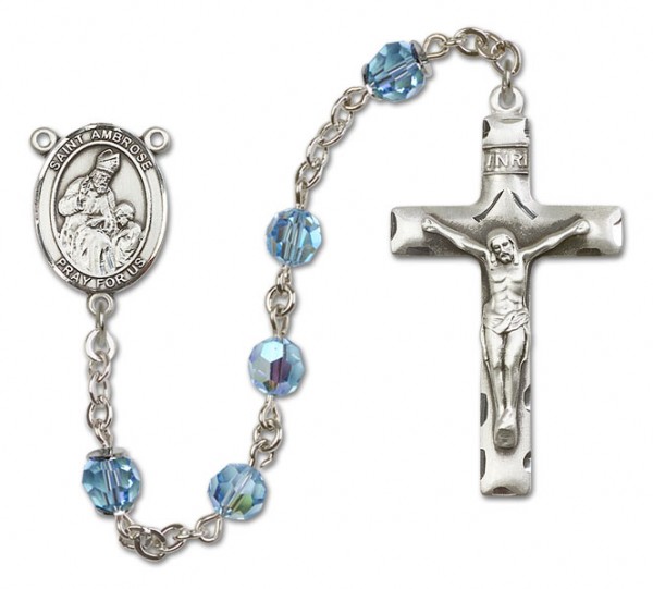 St. Ambrose Sterling Silver Heirloom Rosary Squared Crucifix - Aqua