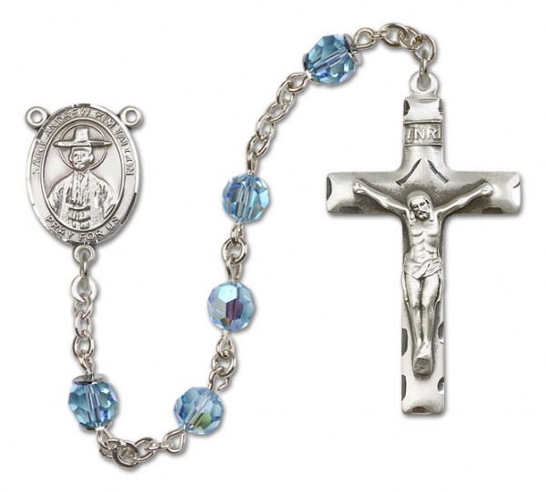 St. Andrew Kim Taegon Rosary -Heirloom Squared Crucifix - Aqua