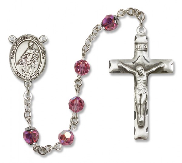 St. Thomas of Villanova Sterling Silver Heirloom Rosary Squared Crucifix - Rose