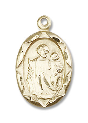Small St. Joseph Medal Oval with Scalloped Edge - 14K Solid Gold