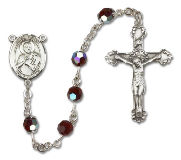 St. Viator of Bergamo Sterling Silver Heirloom Rosary Fancy Crucifix - Garnet