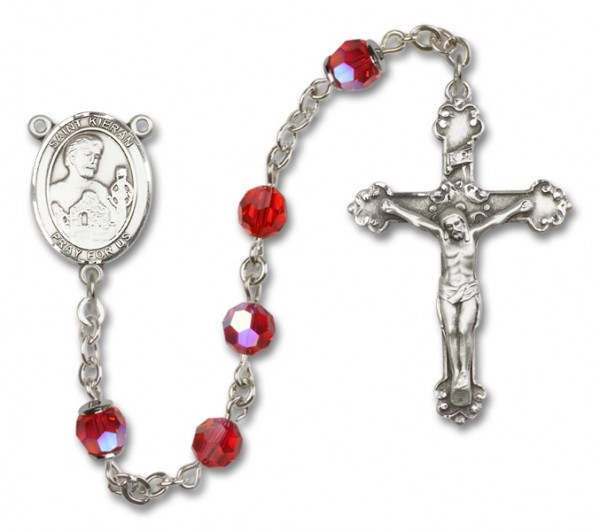 St. Kieran Sterling Silver Heirloom Rosary Fancy Crucifix - Ruby Red