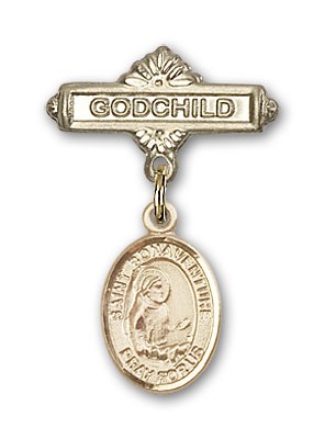 Pin Badge with St. Bonaventure Charm and Godchild Badge Pin - Gold Tone