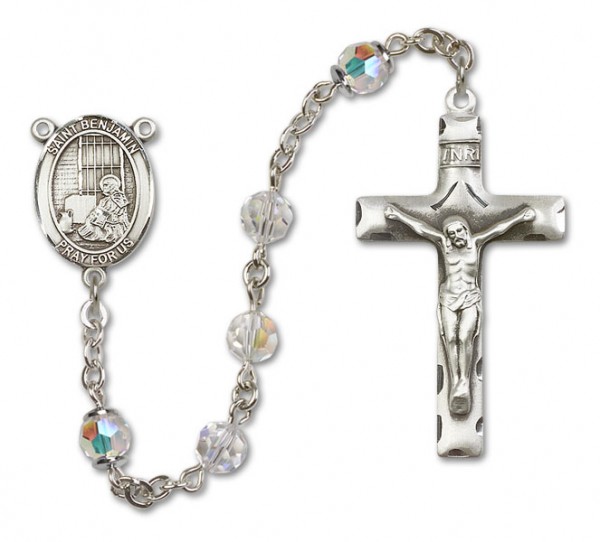St. Benjamin Sterling Silver Heirloom Rosary Squared Crucifix - Crystal