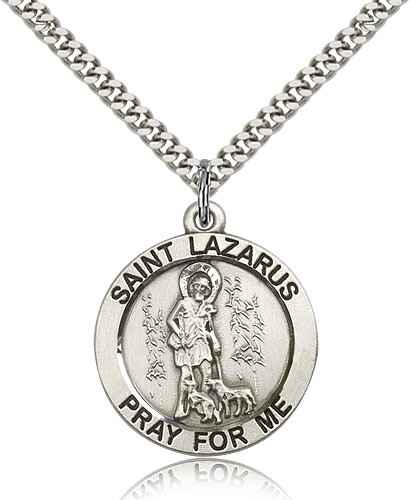 Men's Round Saint Lazarus Medal - Sterling Silver
