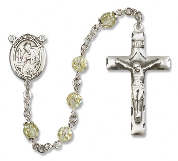 St. Alphonsus Sterling Silver Heirloom Rosary Squared Crucifix - Zircon