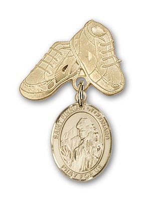Pin Badge with St. Finnian of Clonard Charm and Baby Boots Pin - Gold Tone
