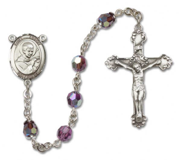 St. Robert Bellarmine Sterling Silver Heirloom Rosary Fancy Crucifix - Amethyst