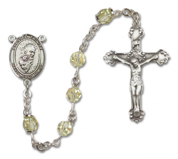 Blessed Trinity Sterling Silver Heirloom Rosary Fancy Crucifix - Zircon