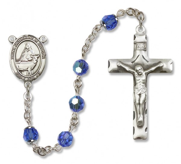 St. Catherine of Sweden Sterling Silver Heirloom Rosary Squared Crucifix - Sapphire