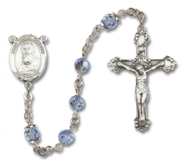 St. Daniel Comboni Sterling Silver Heirloom Rosary Fancy Crucifix - Light Amethyst