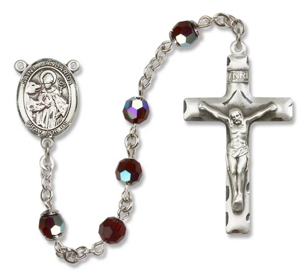 St. Januarius Sterling Silver Heirloom Rosary Squared Crucifix - Garnet