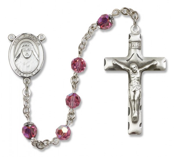 St. Alphonsa Sterling Silver Heirloom Rosary Squared Crucifix - Rose