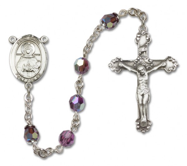 St. Daria  Sterling Silver Heirloom Rosary Fancy Crucifix - Amethyst
