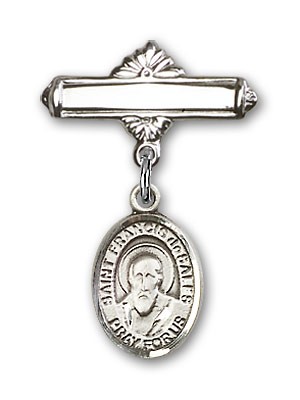 Pin Badge with St. Francis de Sales Charm and Polished Engravable Badge Pin - Silver tone