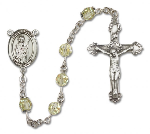 St. Grace Sterling Silver Heirloom Rosary Fancy Crucifix - Zircon