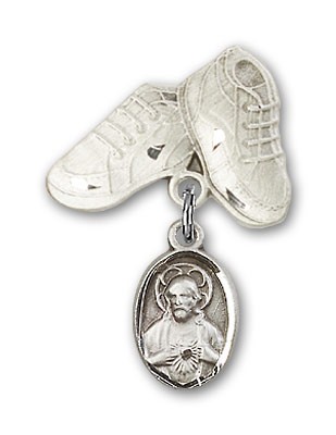 Baby Pin with Scapular Charm and Baby Boots Pin - Sterling Silver