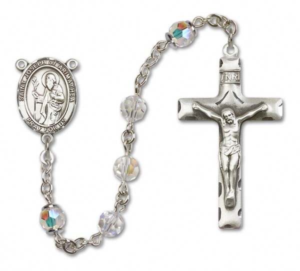 St. Joseph of Arimathea Sterling Silver Heirloom Rosary Squared Crucifix - Crystal