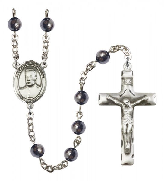 Men's Blessed Miguel Pro Silver Plated Rosary - Gray