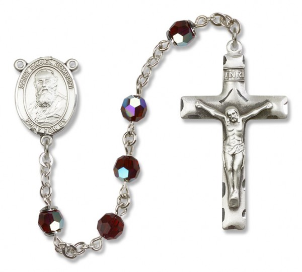 St. Daniel Comboni Sterling Silver Heirloom Rosary Squared Crucifix - Garnet