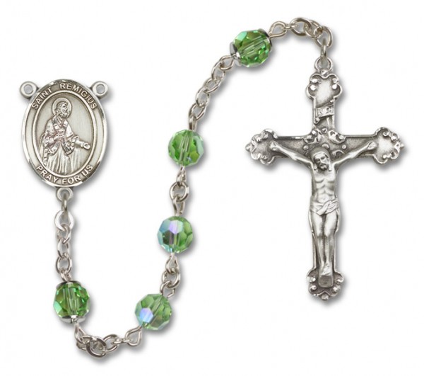 St. Remigius Sterling Silver Heirloom Rosary Fancy Crucifix - Peridot