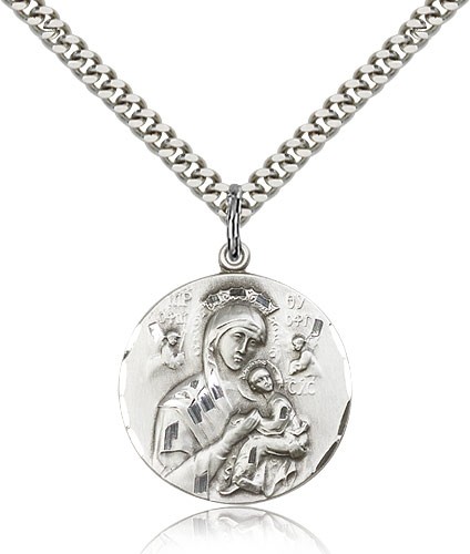 Round Our Lady of Perpetual Help Pendant - Sterling Silver